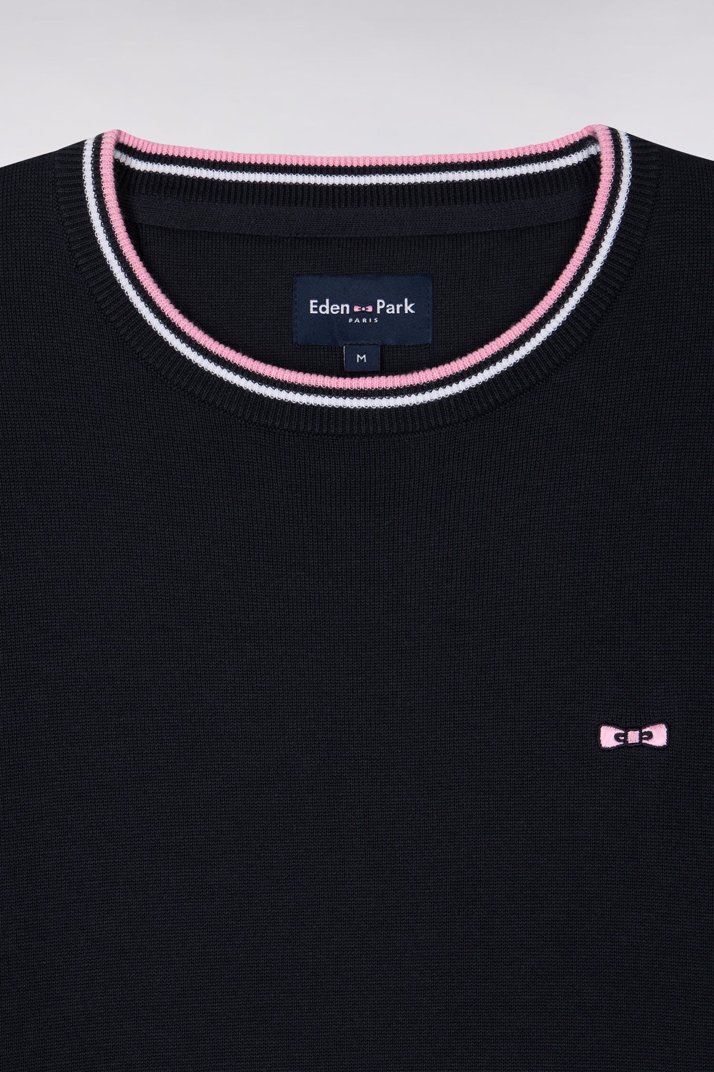 Pull col rond en coton marine à rayures fines