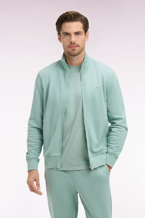 Sweatshirt zippé en molleton coton vert d'eau - Image 3