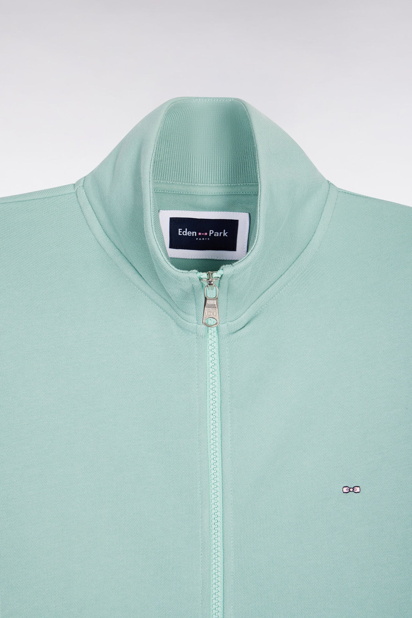 Sweatshirt zippé en molleton coton vert d'eau