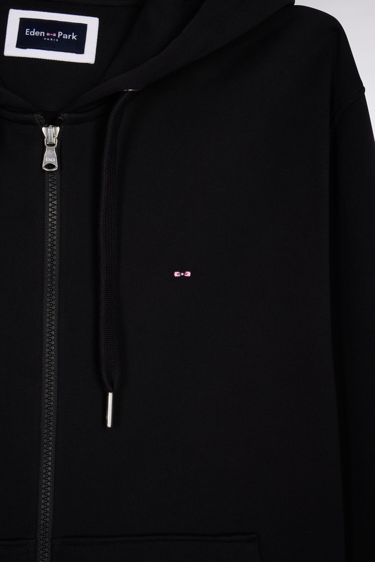 Black cotton fleece zipped hooded sweatshirt