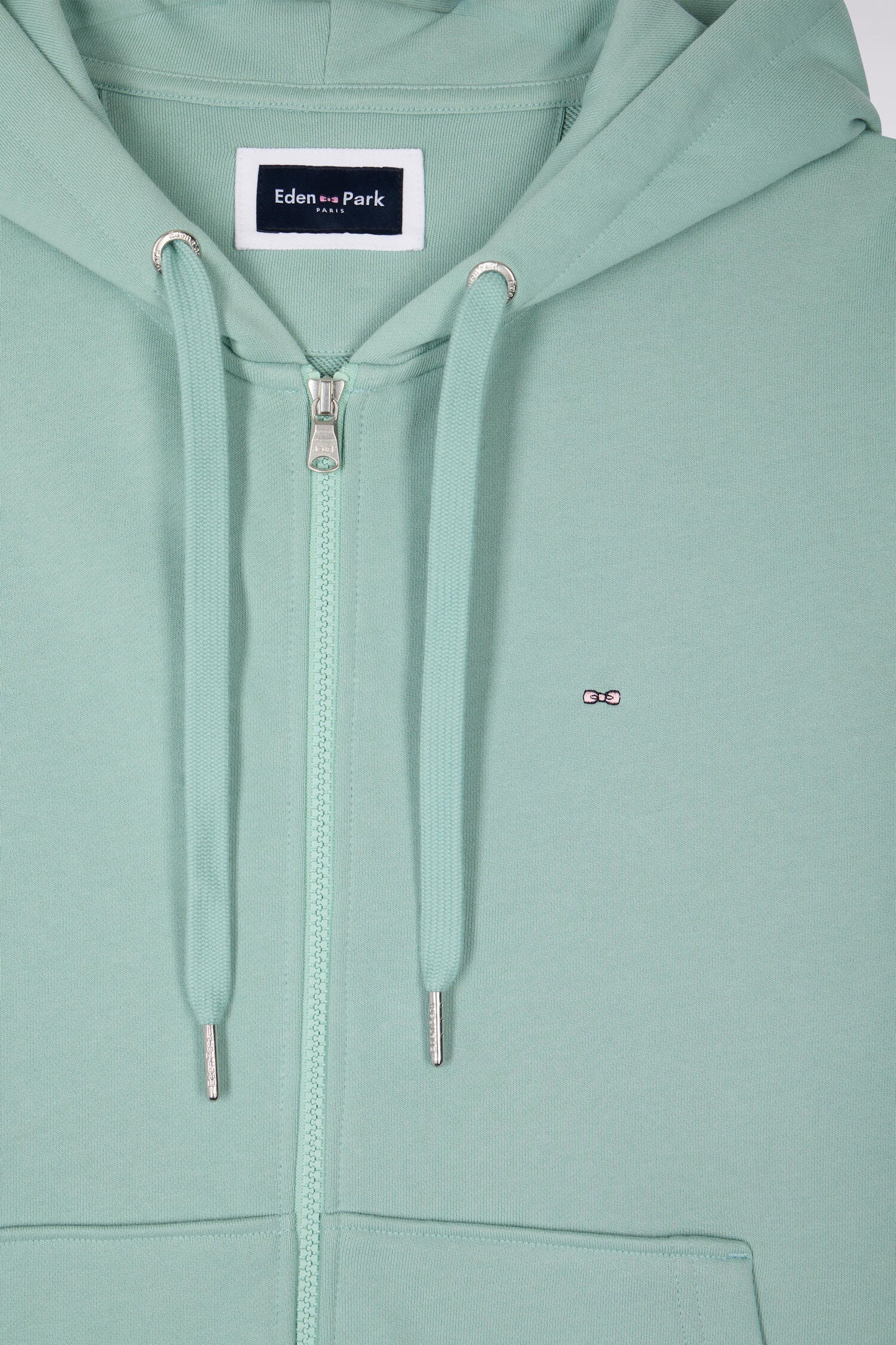 Sweatshirt zippé à capuche en molleton coton vert d'eau