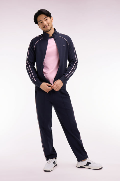 Sweatshirt zippé en interlock marine découpe ruban coupe regular - Image 1