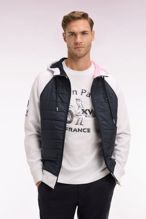 Sweatshirt zippé XV de France à capuche en molleton blanc à parmenture matelassée marine coupe regular - Image 3