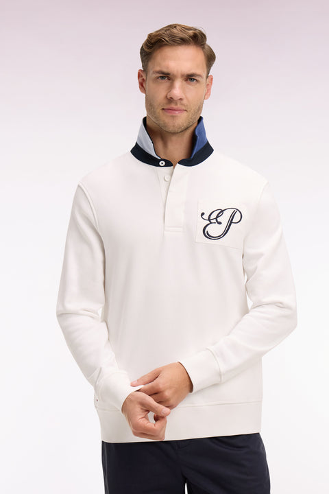 Sweatshirt à col maillot en molleton écru brodé coupe regular - Image 3