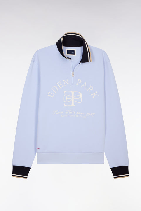 Sweatshirt à col zippé bleu clair brodé coupe regular - Image 2
