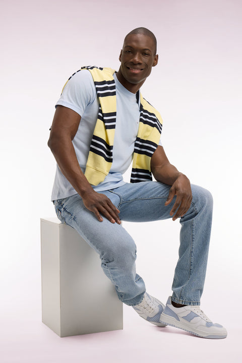 T-shirt à manches courtes en coton Pima bleu ciel brodé coupe regular - Image 1