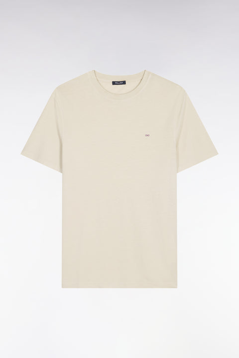T-shirt à manches courtes en lyocell et coton beige coupe regular - Image 2