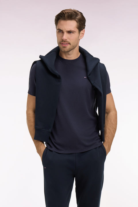 T-shirt à manches courtes en lyocell et coton marine coupe regular - Image 1