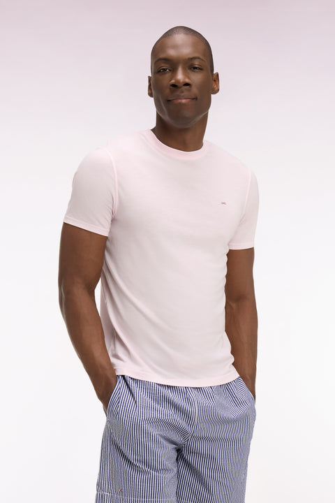 T-shirt à manches courtes en lyocell et coton rose coupe regular - Image 3