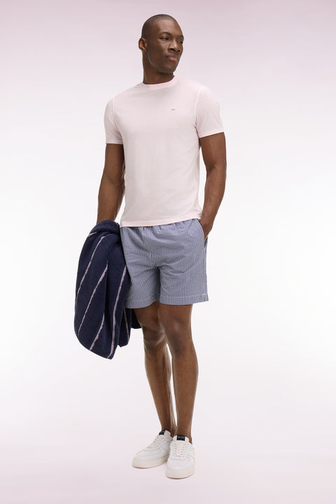 T-shirt à manches courtes en lyocell et coton rose coupe regular - Image 1