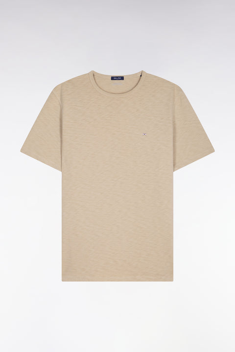 T-shirt à manches courtes en jersey de coton slub beige coupe regular - Image 2