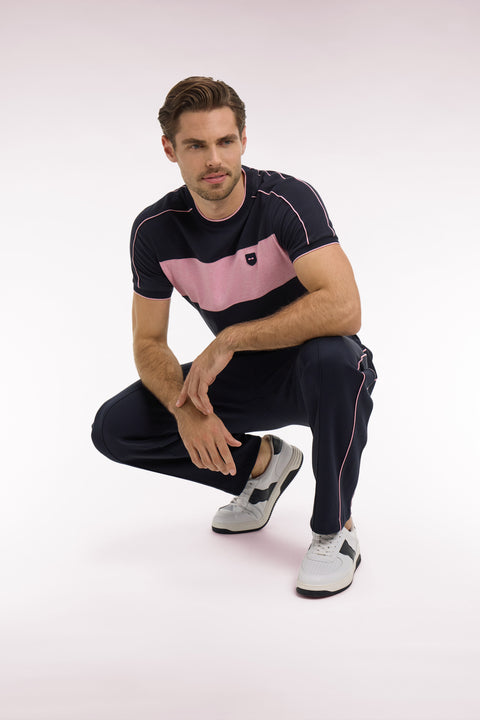 T-shirt à manches courtes en coton stretch marine à découpes coupe slim - Image 1