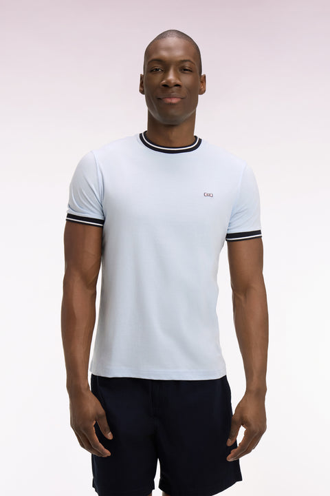 T-shirt à manches courtes en coton bleu ciel brodé coupe regular - Image 3