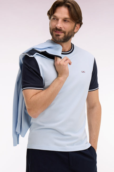 T-shirt à manches courtes en coton ciel bicolore brodé coupe regular - Image 1