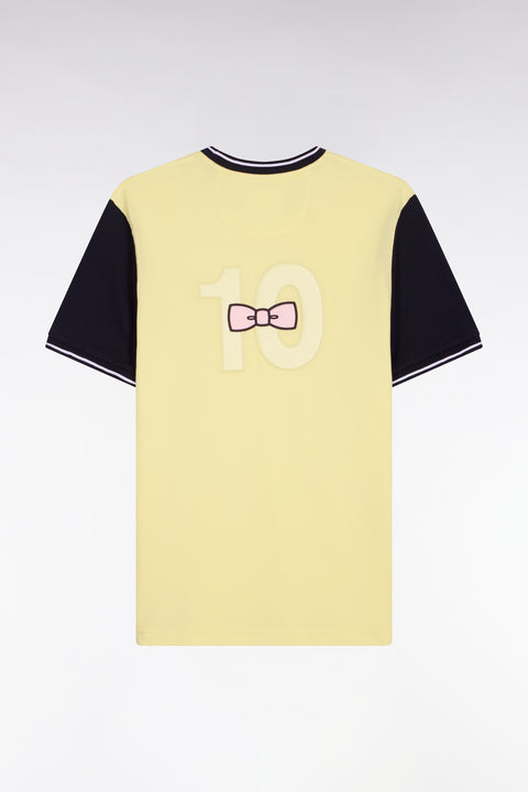 T-shirt à manches courtes en coton jaune bicolore brodé coupe regular - Image 2