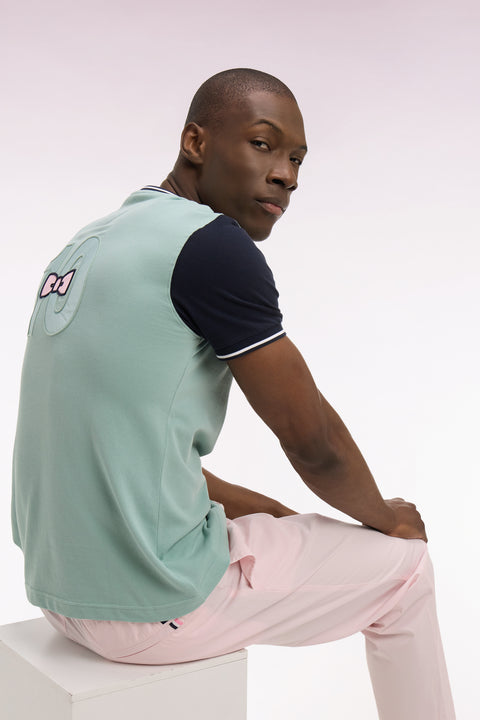 T-shirt à manches courtes en coton vert d'eau brodé coupe regular - Image 1