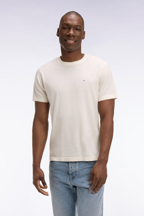 T-shirt à manches courtes en coton et lin écru coupe regular - Image 3