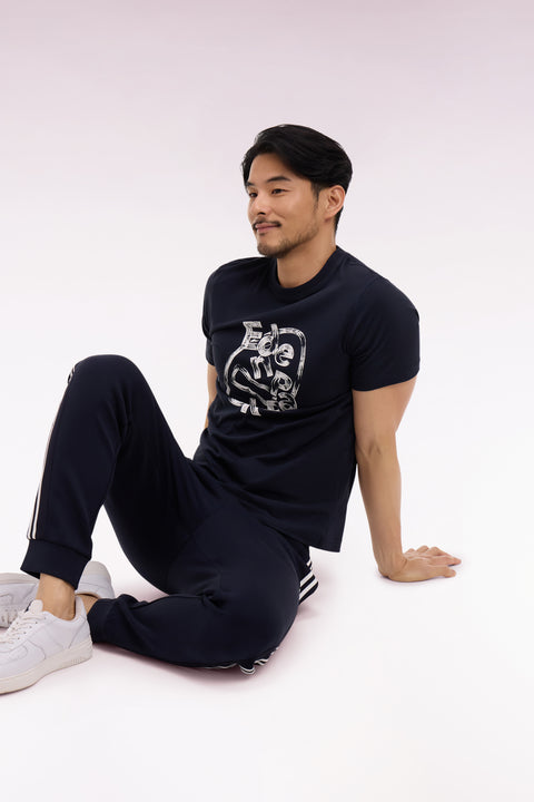 T-shirt à manches courtes en coton marine sérigraphié coupe regular - Image 1