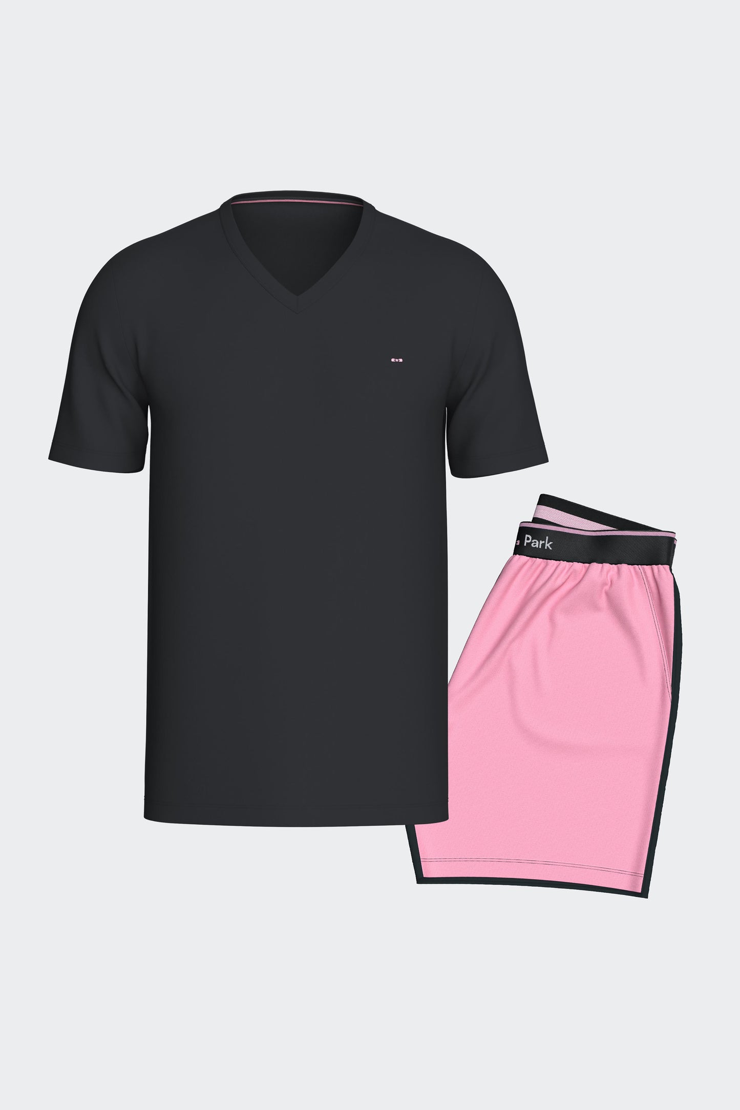 Pyjama court en coton bicolore marine et rose