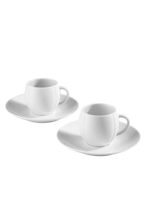 Set of 2 white Limoges porcelain cups and coasters - Image 1