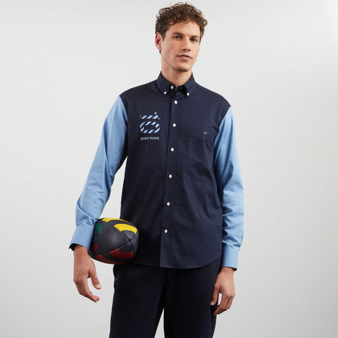 Blue colourblock shirt with no. 10 embroidery - Image 1