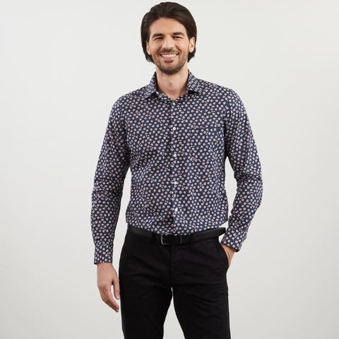 Navy blue shirt with exclusive floral print - Image 3