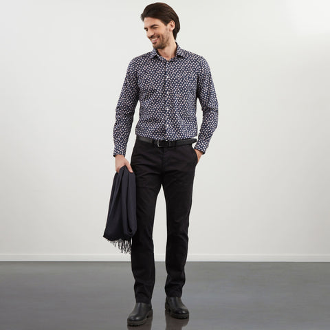 Navy blue shirt with exclusive floral print - Image 1