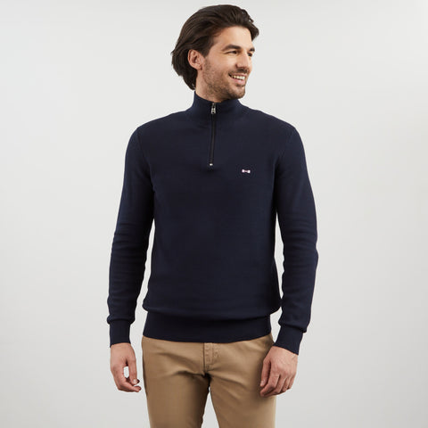 Pull bleu foncé camionneur en maille fantaisie - Image 3