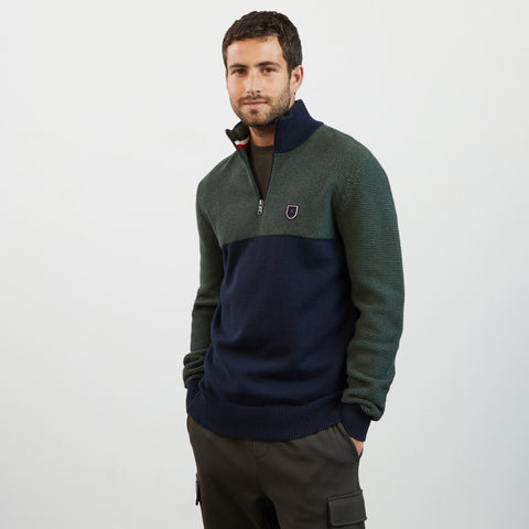 Pull vert foncé colorblock à col camionneur - Image 3