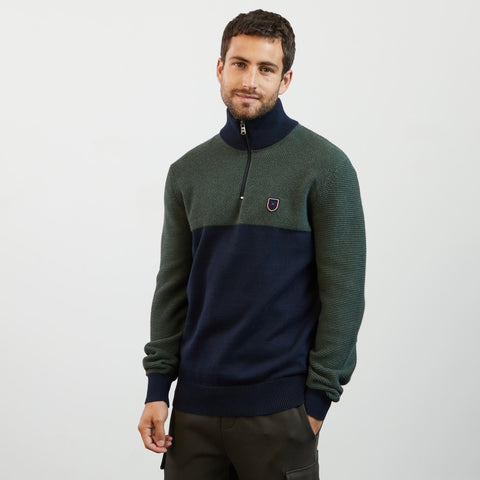 Pull vert foncé colorblock à col camionneur - Image 1