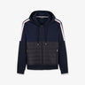 Sweat bleu foncé bimatière à détails tricolores