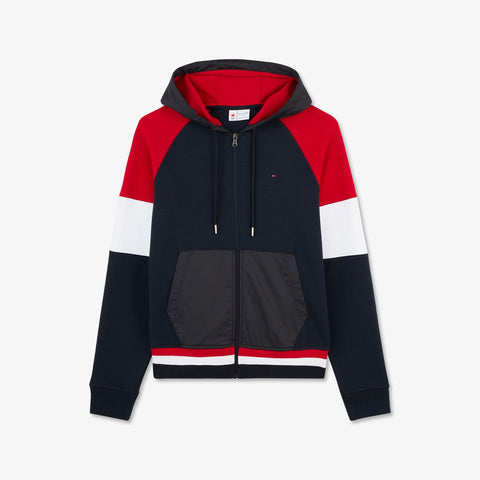 Sweat rouge colorblock zippé à capuche - Image 2