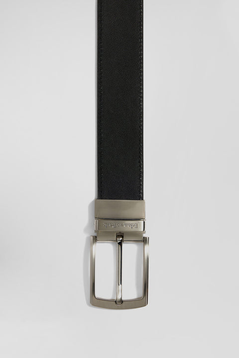 Black leather belt set with two metal buckles - Image 2