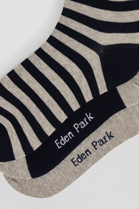 Set of three pairs of grey and navy striped socks - Image 2