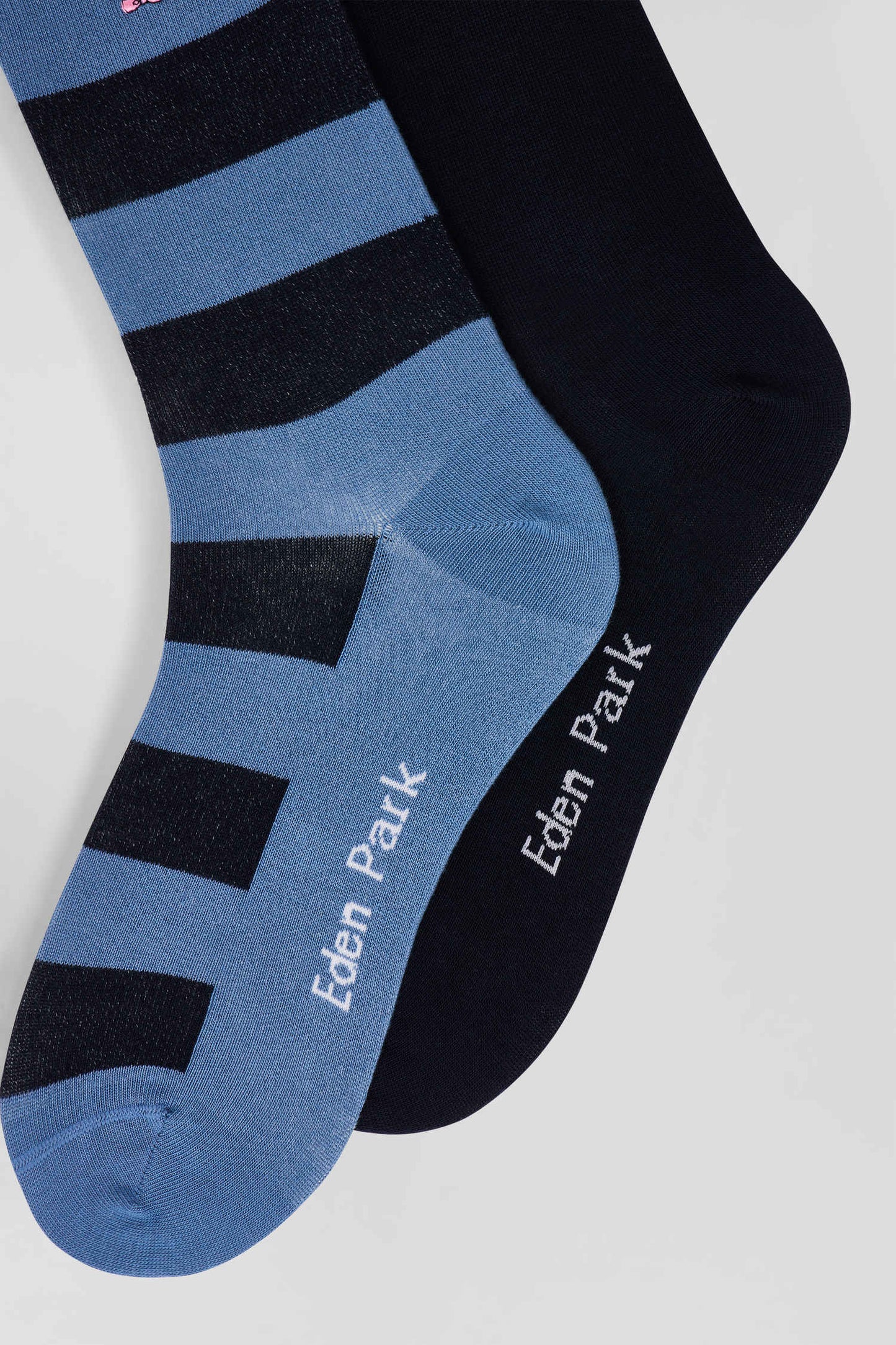 Set of 2 pairs of stretch cotton socks with sky blue and navy stripes