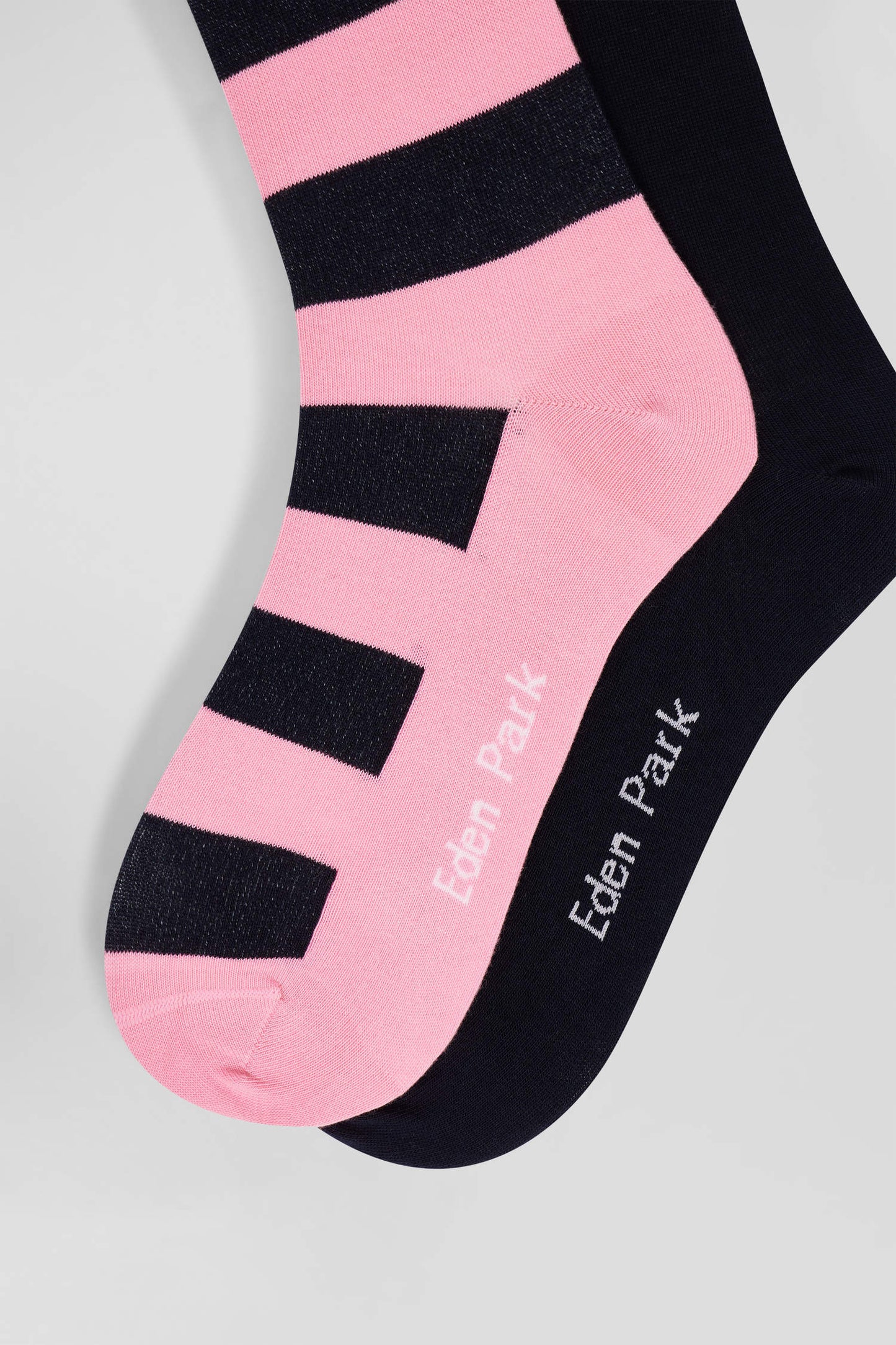 Set of 2 pairs of stretch cotton socks with pink and navy stripes