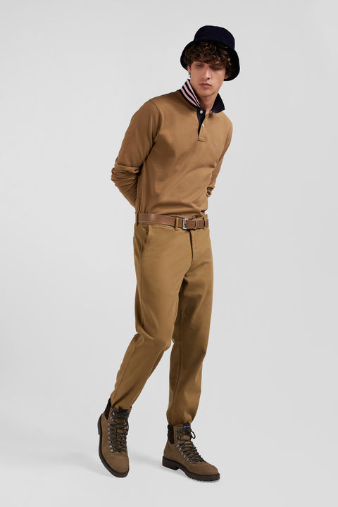 Chino pants in stretch cotton piqué and hazelnut modal, regular fit - Image 3
