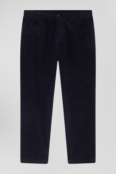 Pantalon à taille élastiquée en coton stretch bleu marine coupe Modern - Image 2
