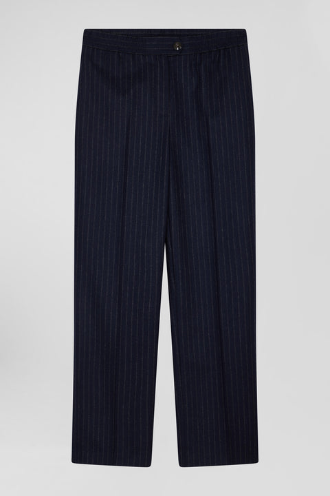 Modern navy blue striped wool trousers - Image 2