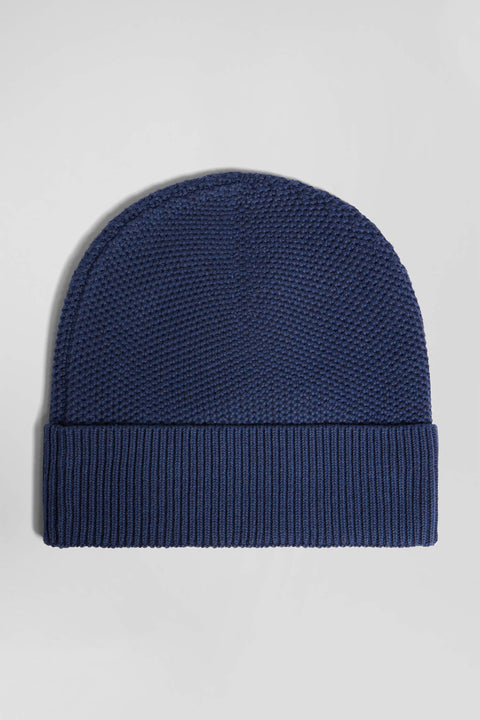 Plain navy blue knitted cotton beanie - Image 3