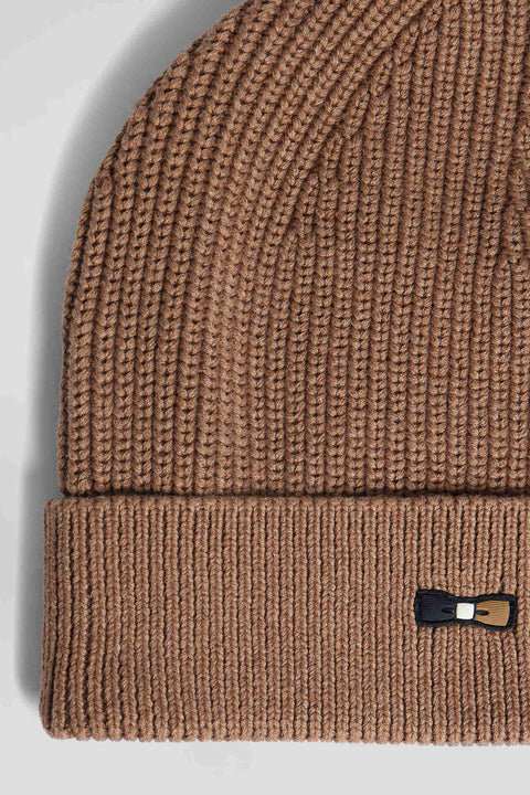 Knitted hat in hazelnut cotton with tricolored details - Image 3
