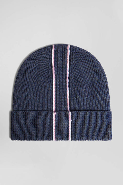 Navy blue cotton beanie with pink and white stripes - Image 3