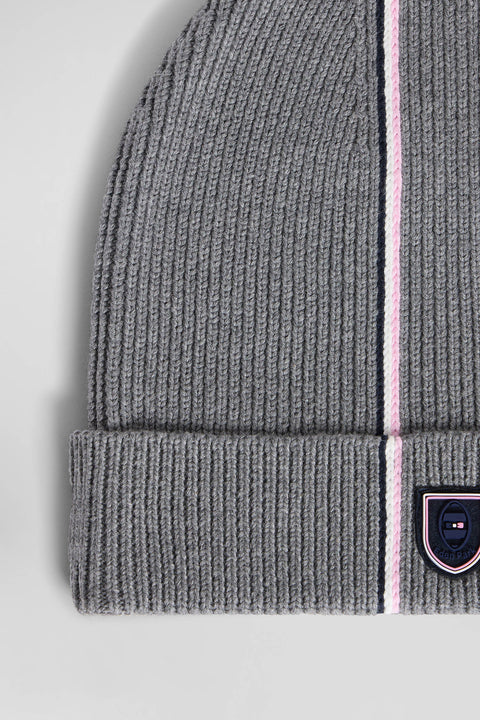 Grey cotton beanie with pink and white stripes - Image 3