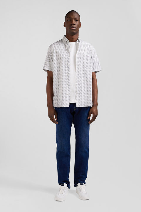 Regular ecru cotton short-sleeved shirt with microprint - Image 1