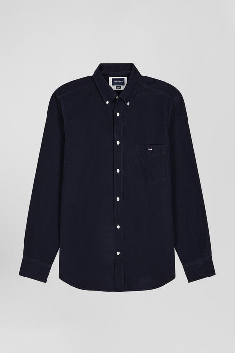 Navy corduroy shirt with button-down collar and regular-fit breast pocket - Image 2