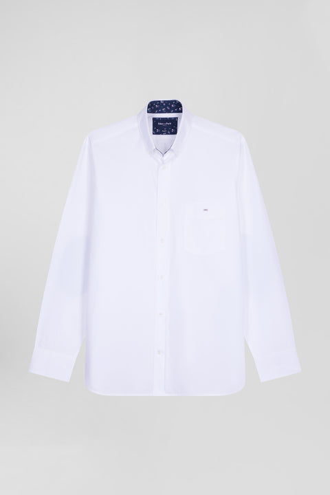 Chemise en popeline de coton blanche col boutonné et coudières imprimées coupe Regular - Image 2