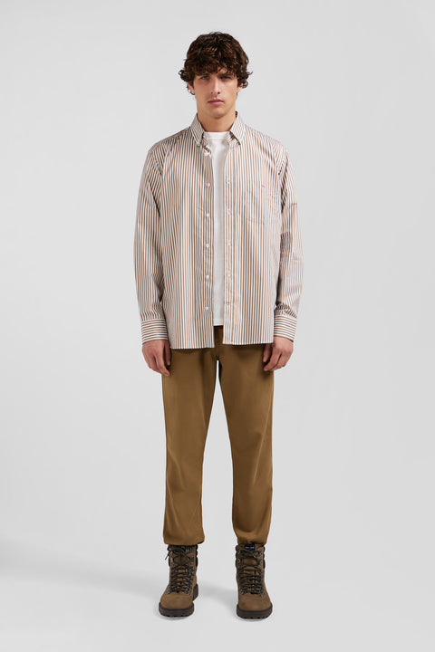 Regular brown striped cotton poplin shirt - Image 1