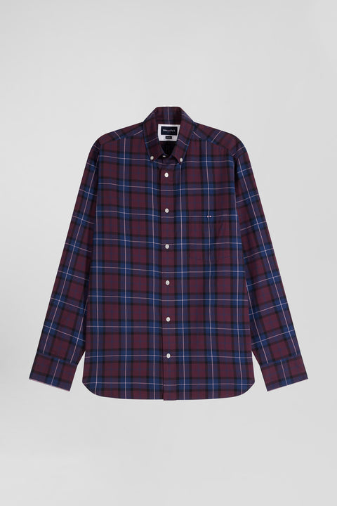 Chemise à carreaux en twill de coton bordeaux coupe Regular - Image 2