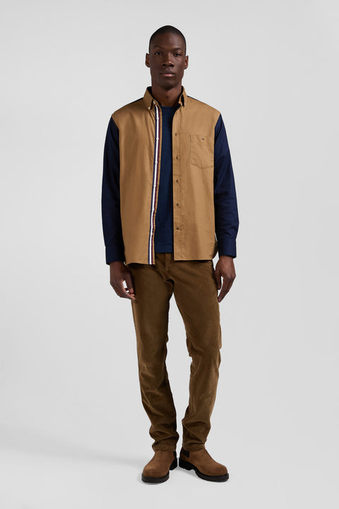 Chemise bicolore en coton pin point noisette coupe Regular broderie dos - Image 1