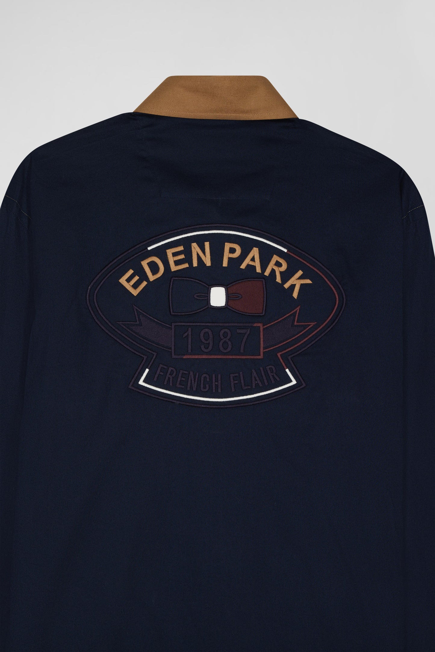 Chemise bicolore en coton pin point noisette coupe Regular broderie dos